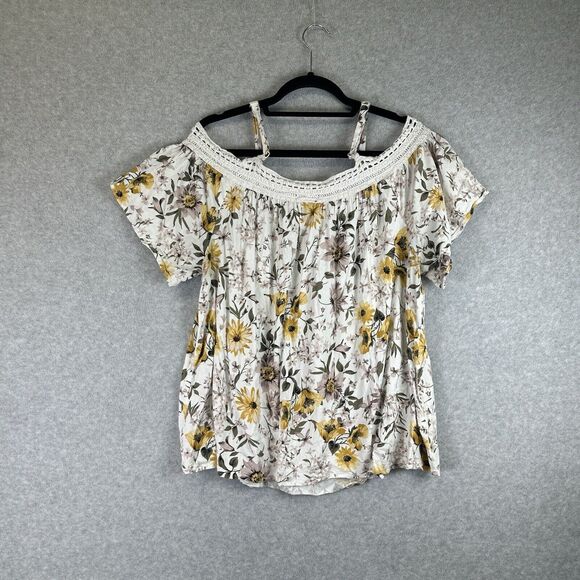 Torrid Womens Floral Off The Shoulder Top Blouse Size 2X Multicolor Boho Cottage - Picture 4 of 10